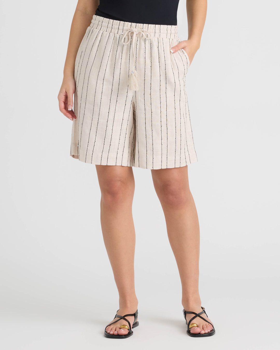 Pull-On Bermuda Short with Sequin Stripe