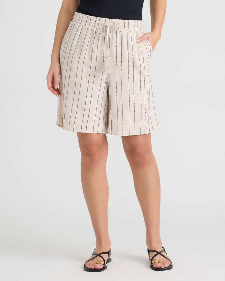 Pull-On Bermuda Short with Sequin Stripe
