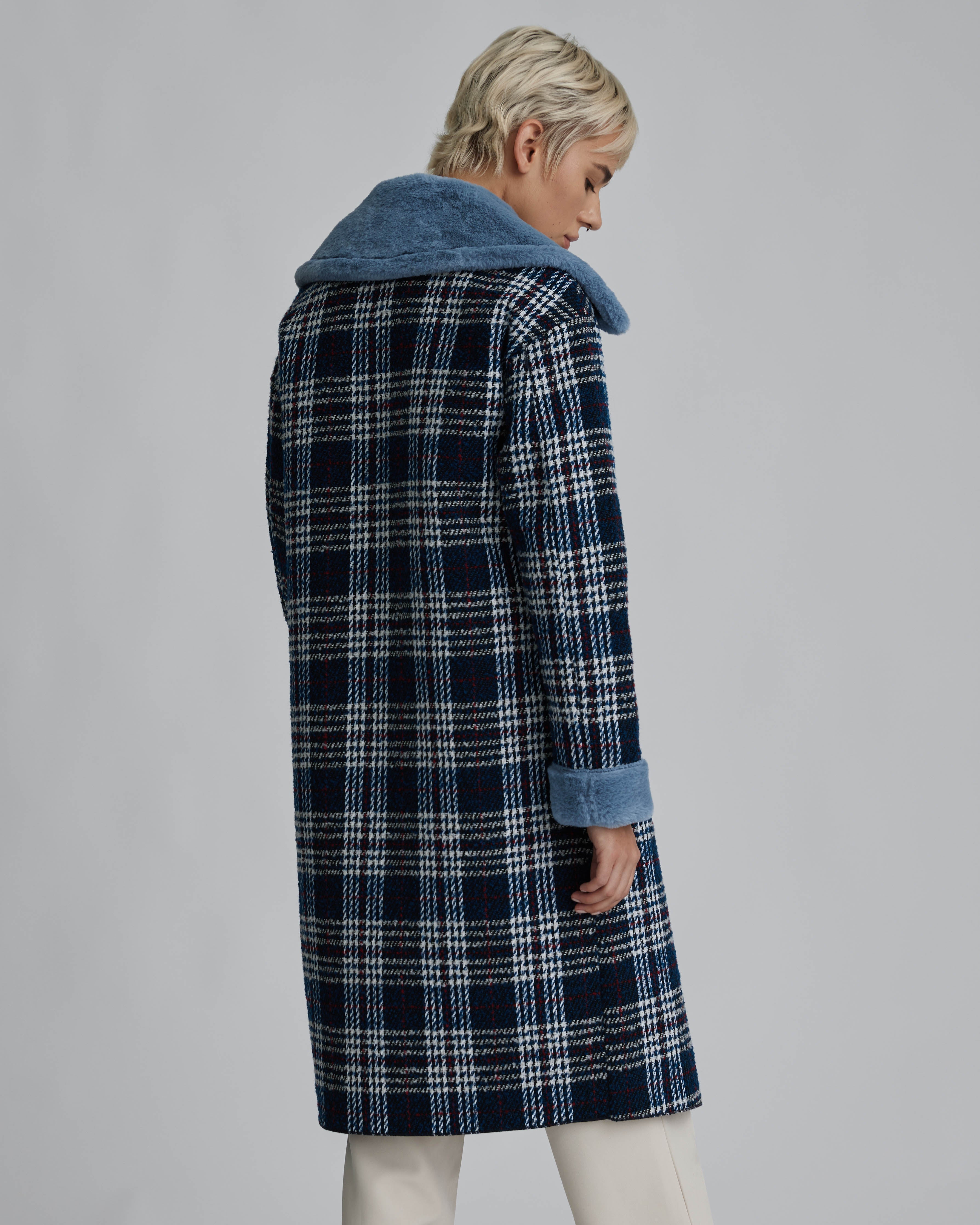 Plaid coat with on sale fur