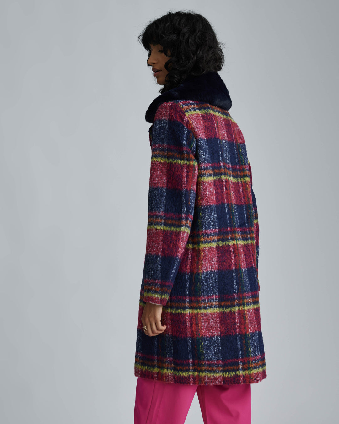 Double breasted plaid faux wool coat