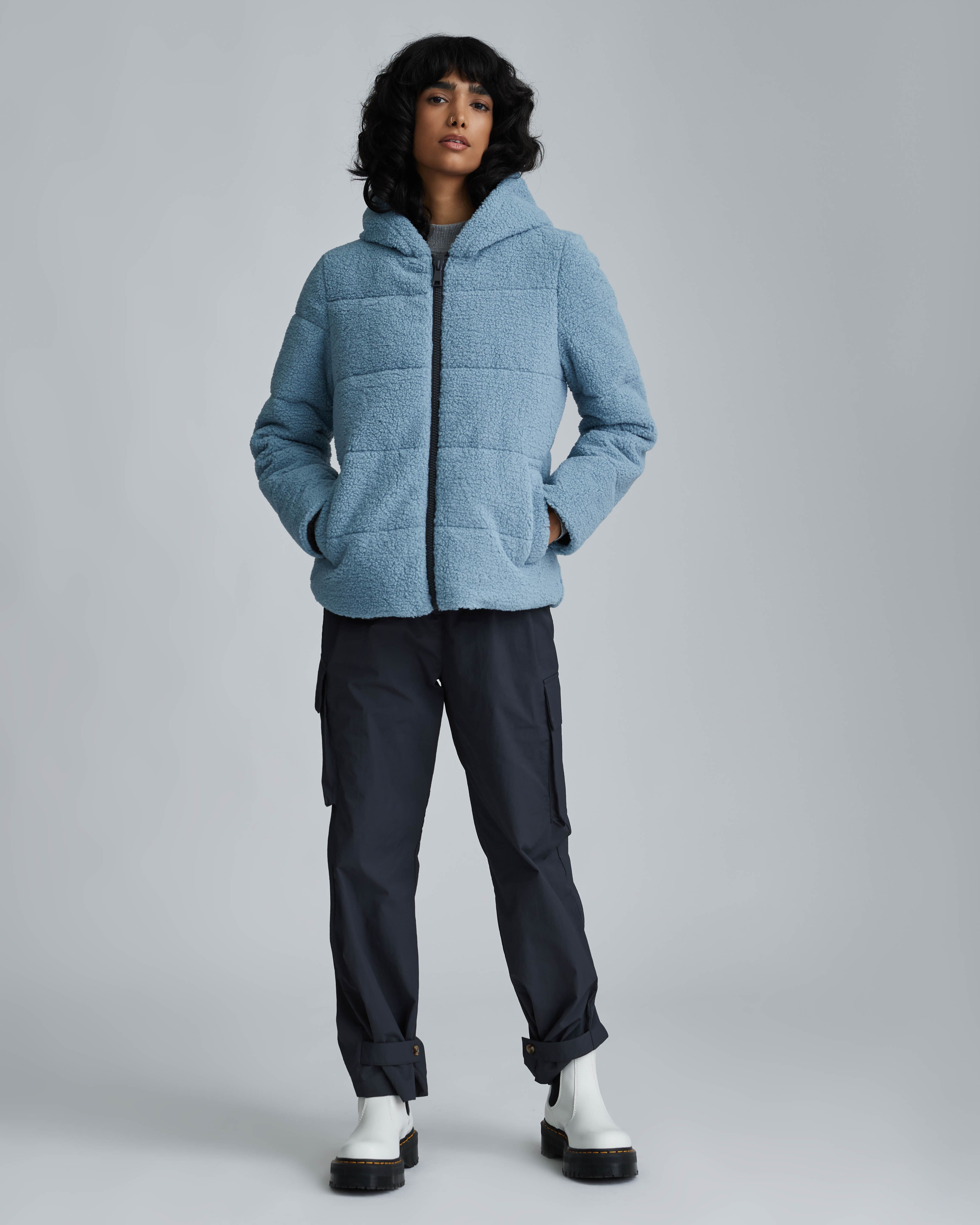 NVLT Women s Berber Hooded Puffer Jacket Ice Blue