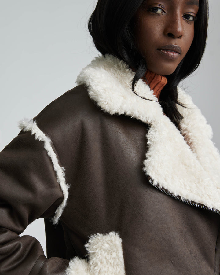 Faux shearling cropped jacket