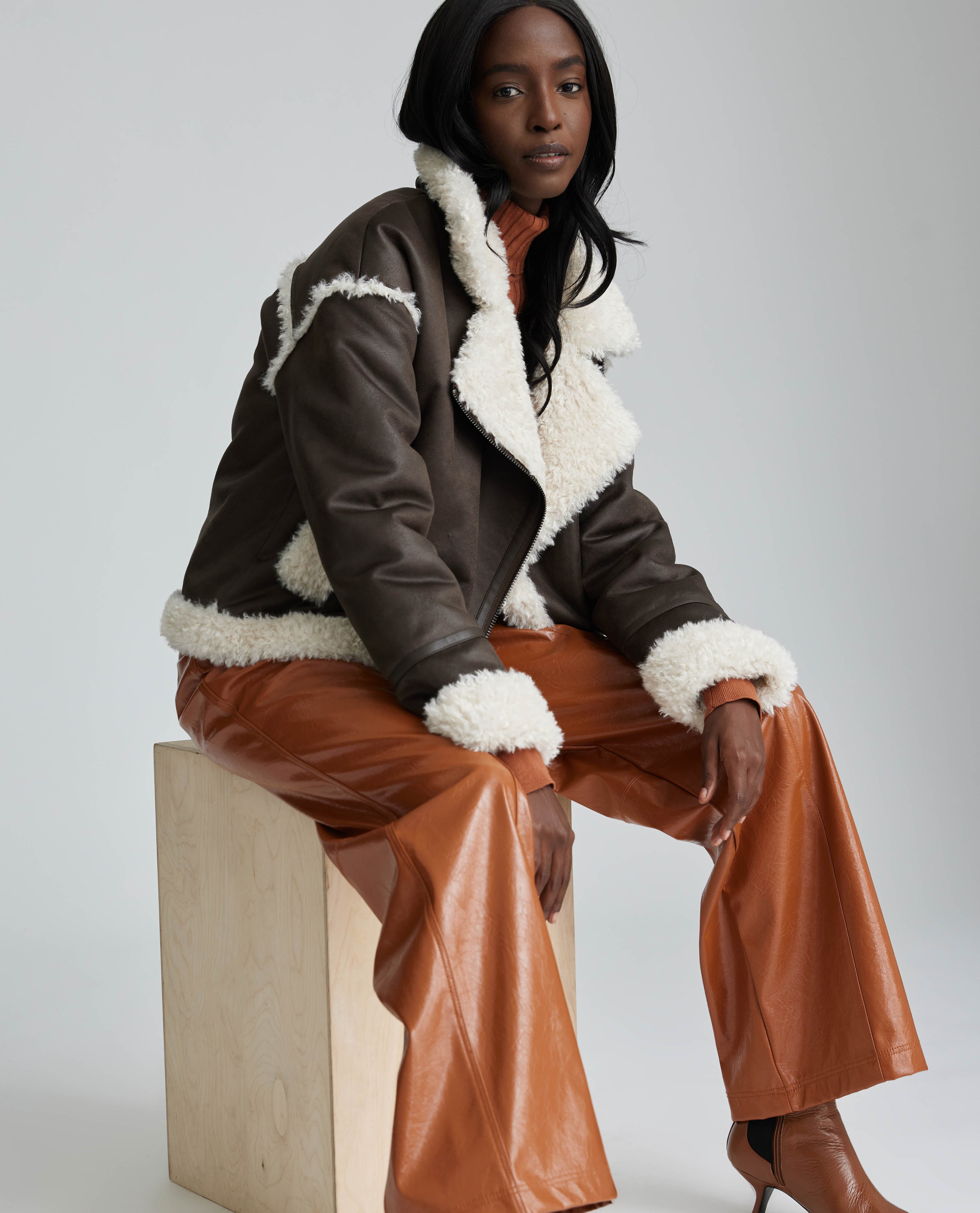 Cropped on sale shearling coat