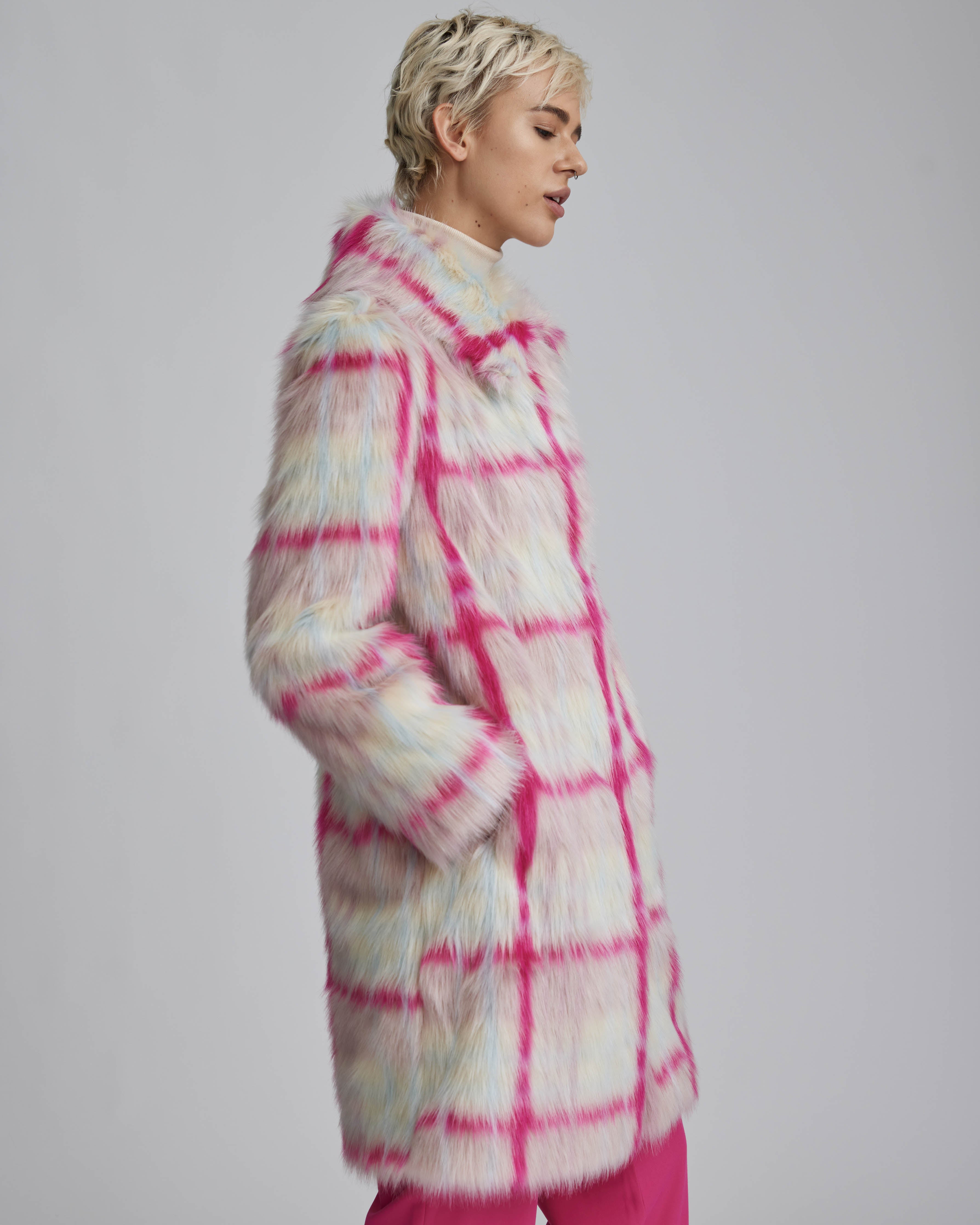 Patterned faux 2024 fur coat