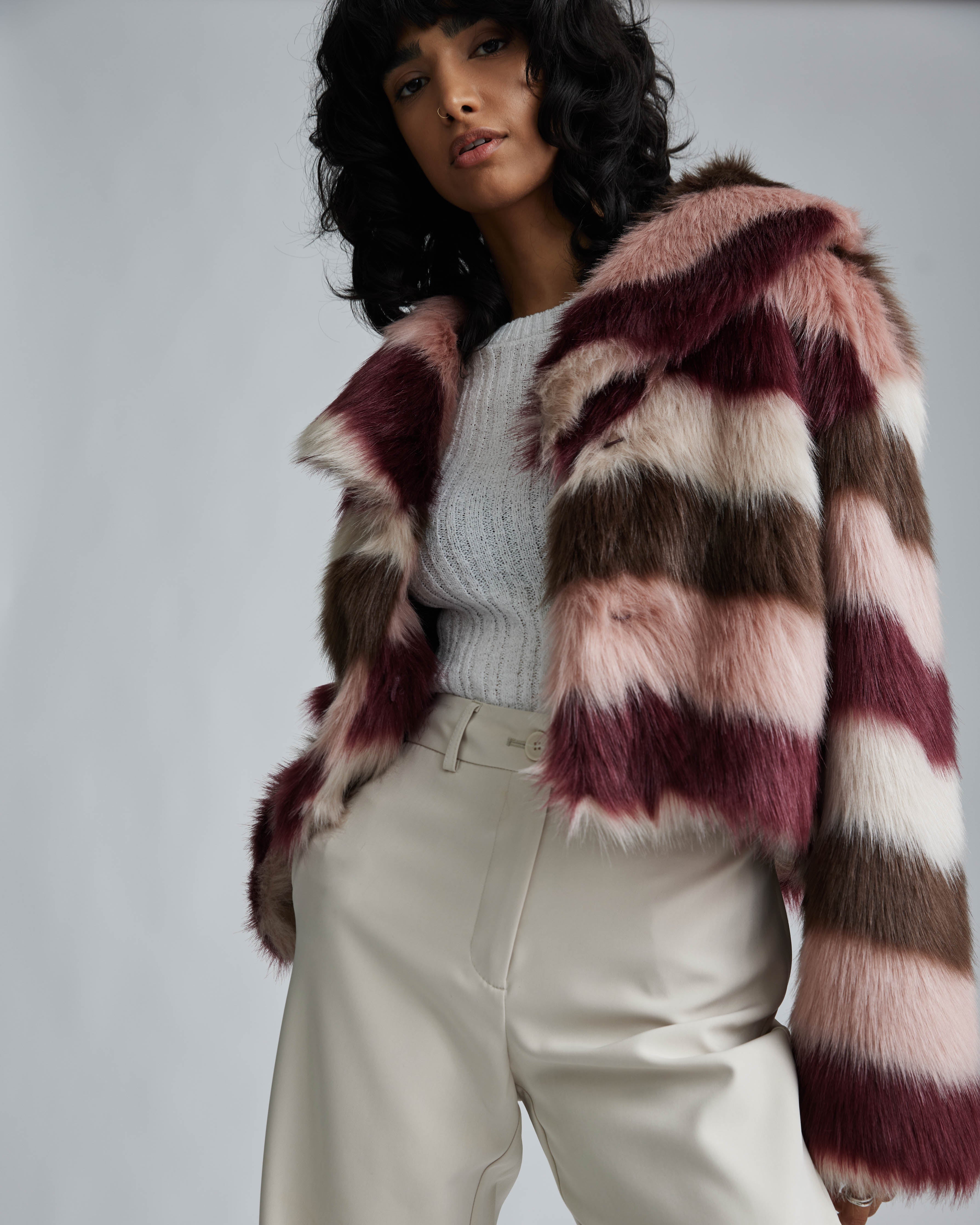 Patterned faux fur coat hotsell