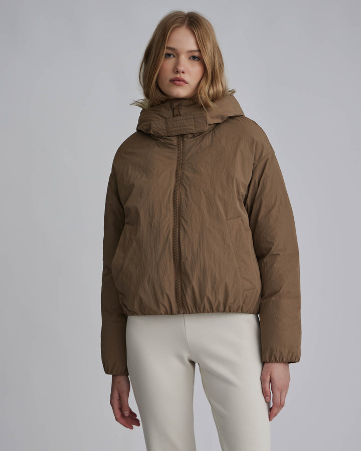 Crinkle Padded Faux Fur Hooded Jacket