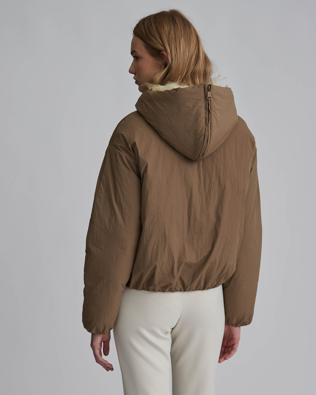Crinkle Padded Faux Fur Hooded Jacket
