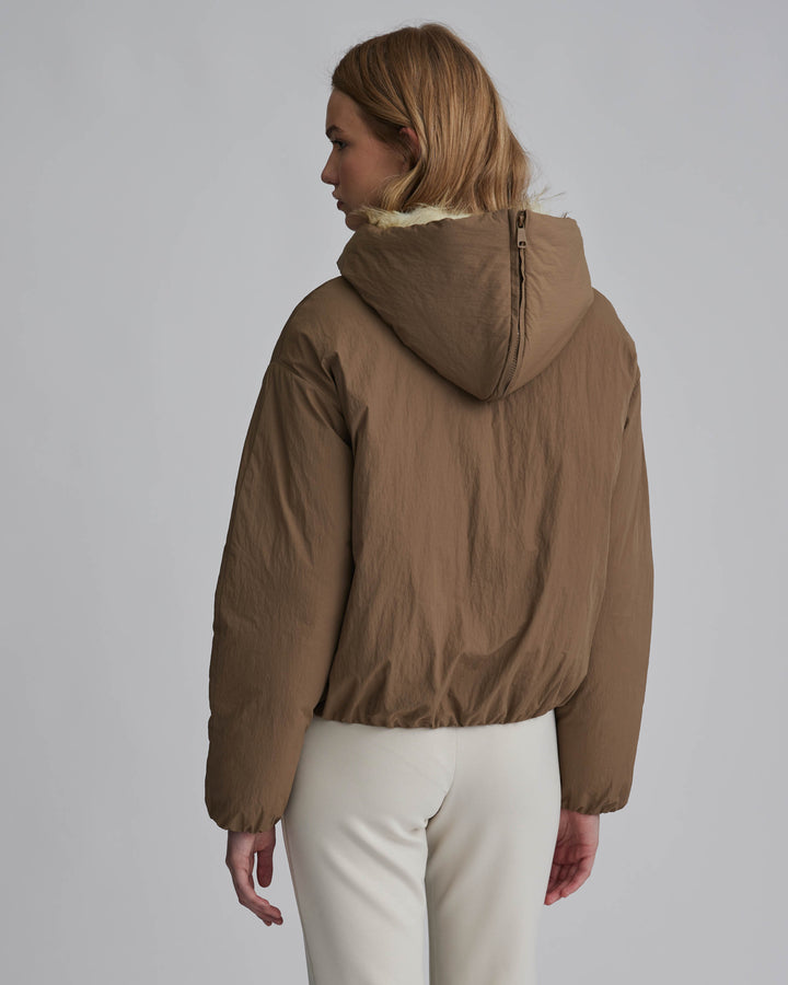 Crinkle Padded Faux Fur Hooded Jacket