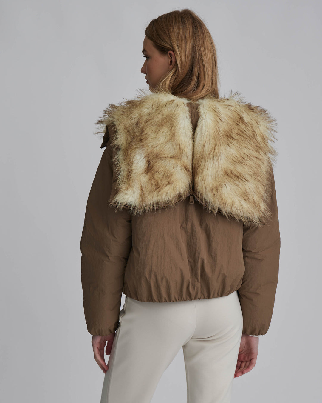 Crinkle Padded Faux Fur Hooded Jacket