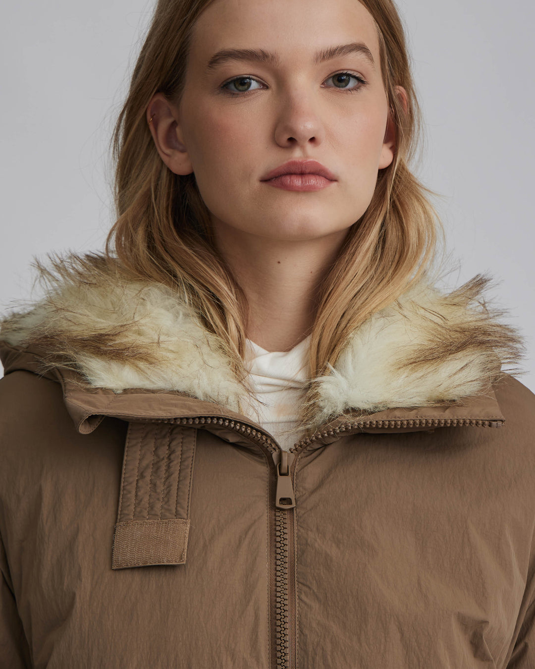 Crinkle Padded Faux Fur Hooded Jacket