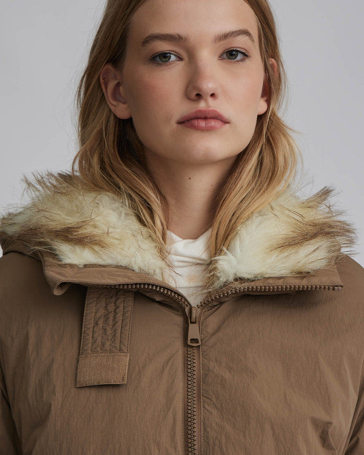 Crinkle Padded Faux Fur Hooded Jacket