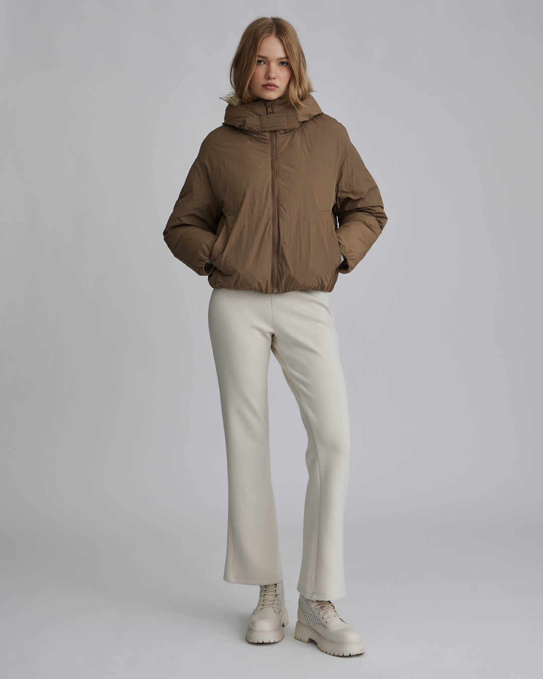 Crinkle Padded Faux Fur Hooded Jacket