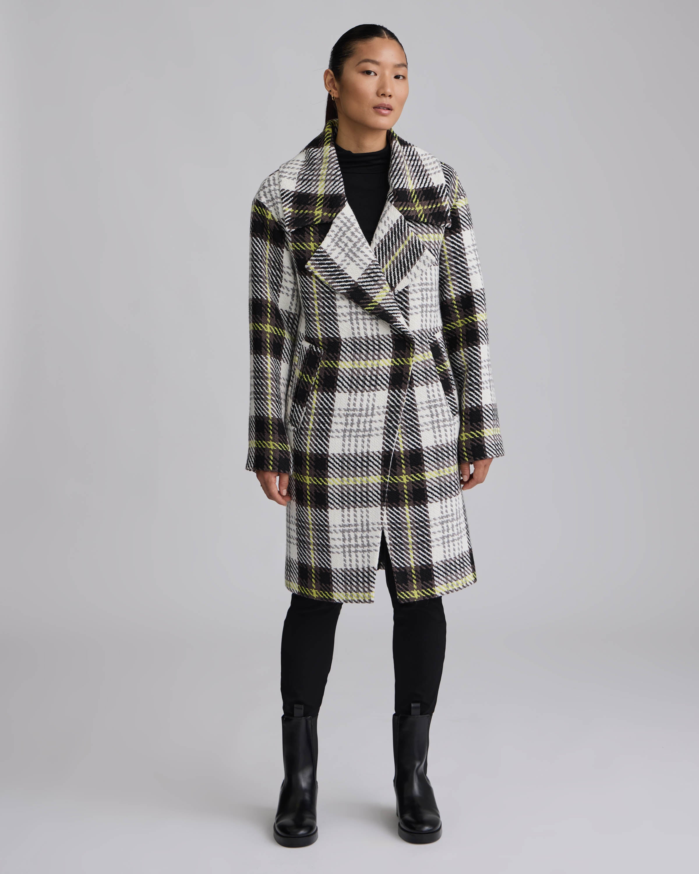 最上の品質な Oversize with Coat Plaid Bold Collar NVLT – トップス