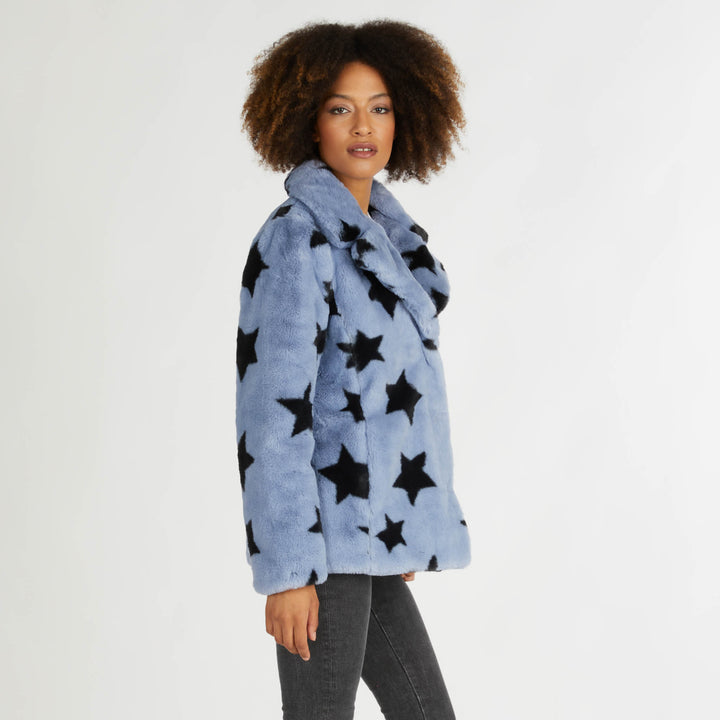 Star Print Faux Fur Jacket