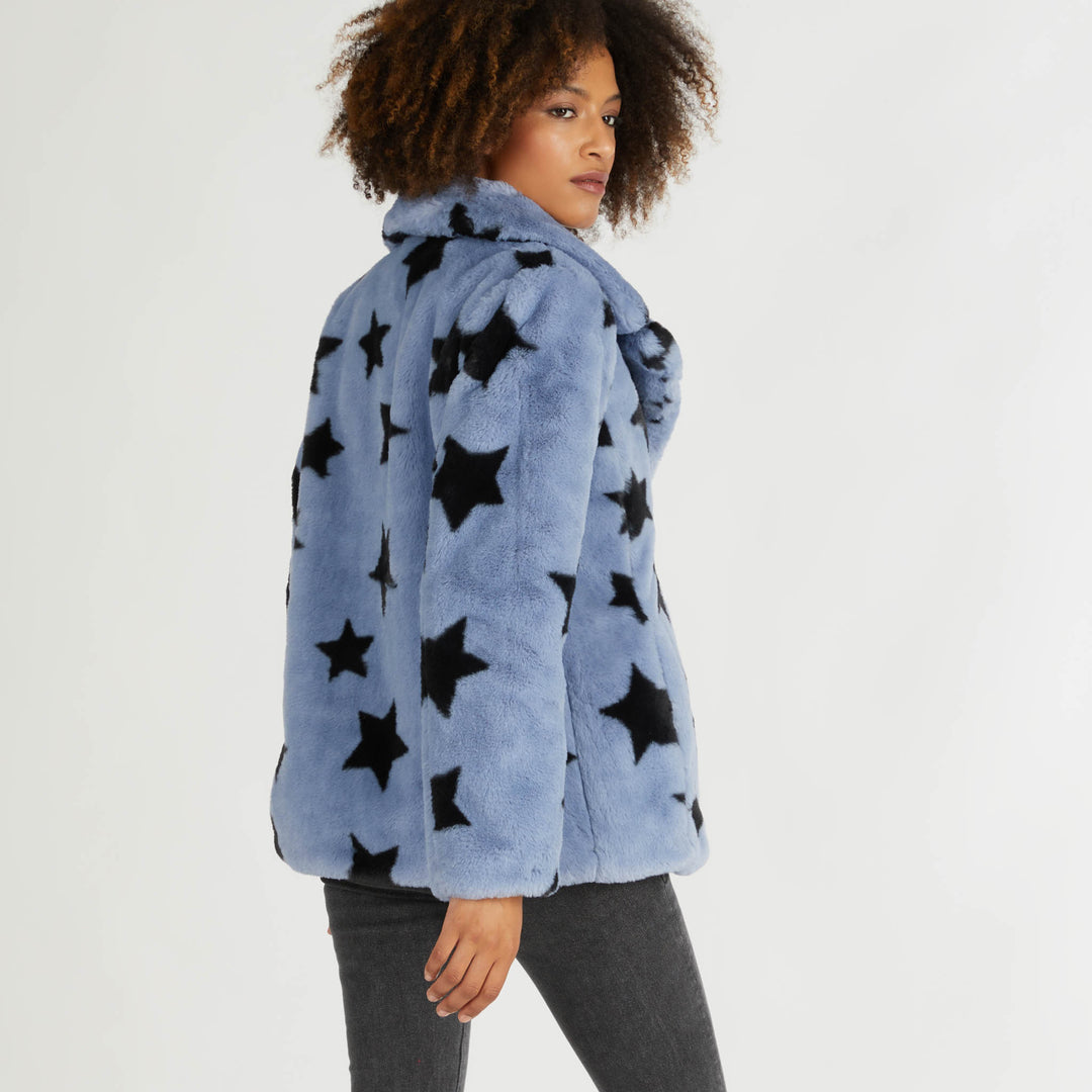 Star Print Faux Fur Jacket