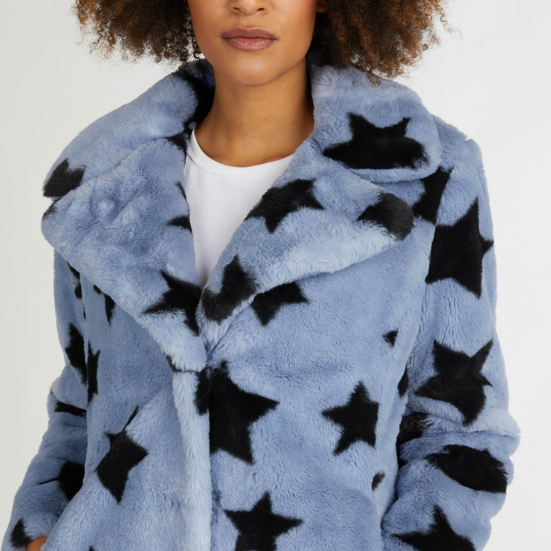 Star Print Faux Fur Jacket