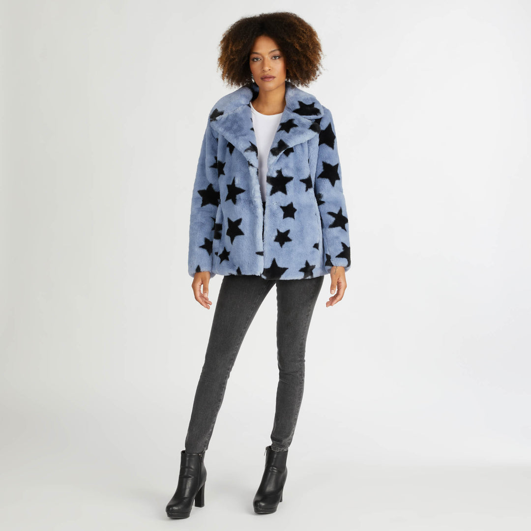 Star Print Faux Fur Jacket