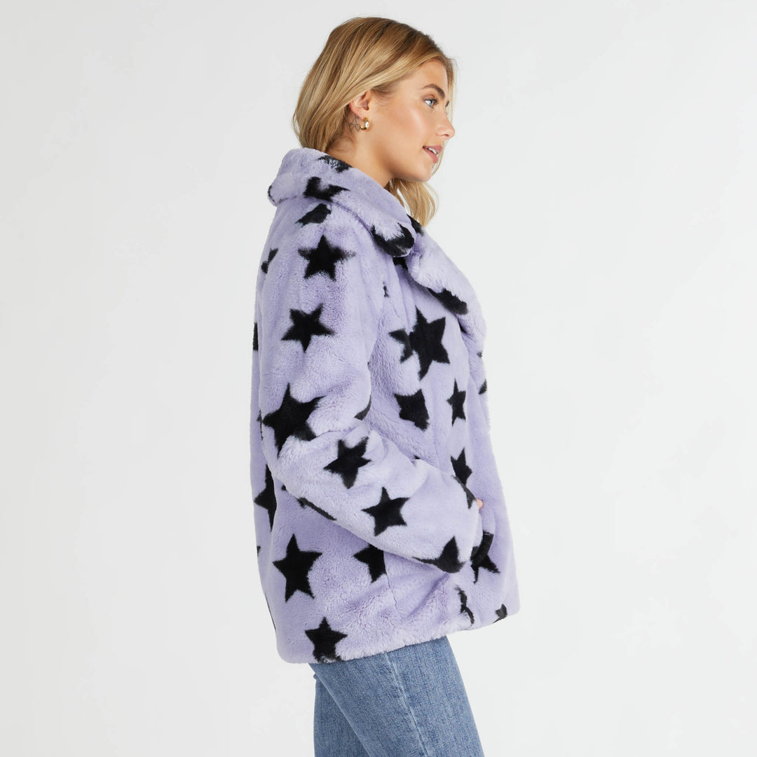 Star Print Faux Fur Jacket