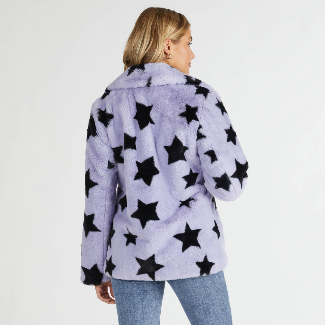 Star Print Faux Fur Jacket