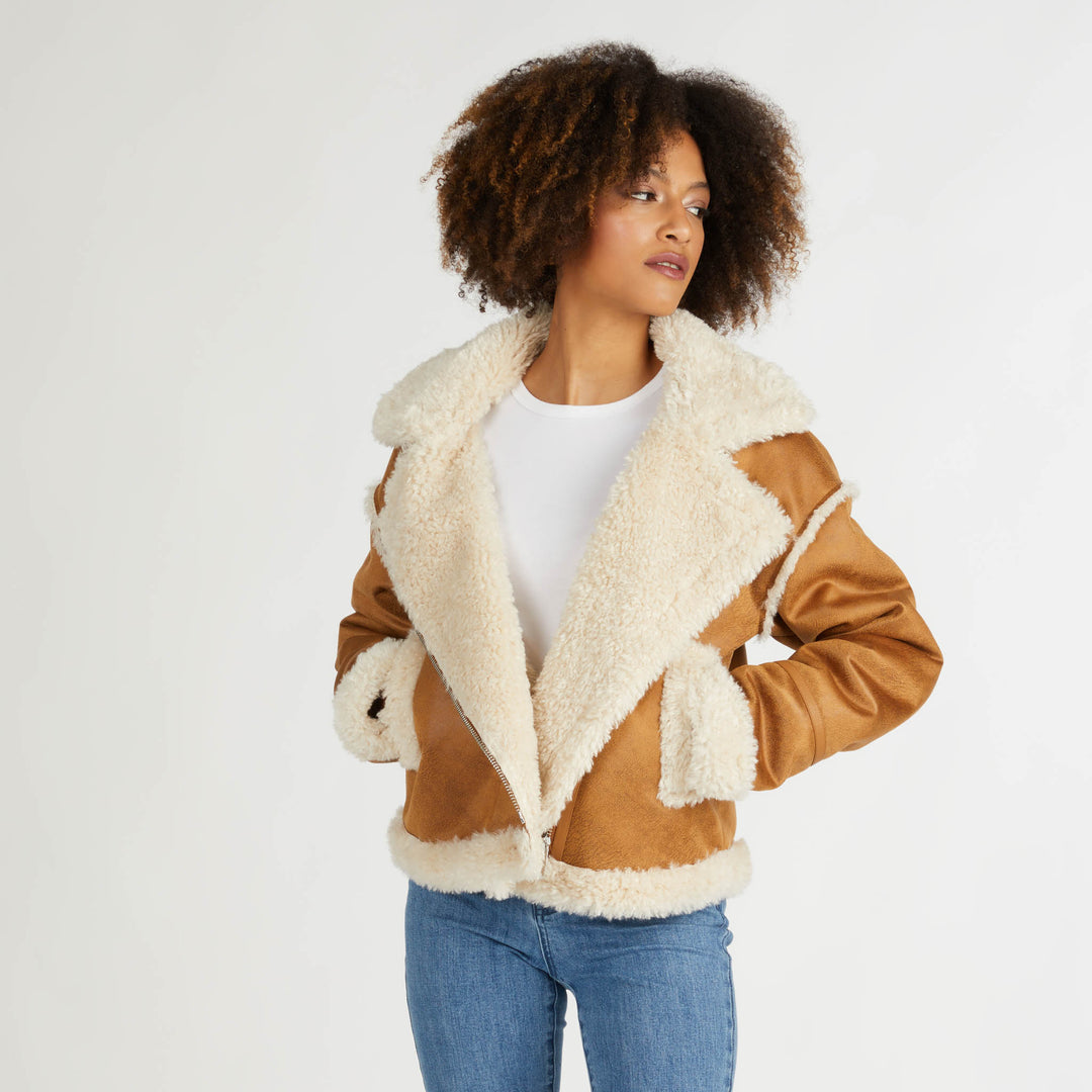 Shearling Cropped Biker Jacket