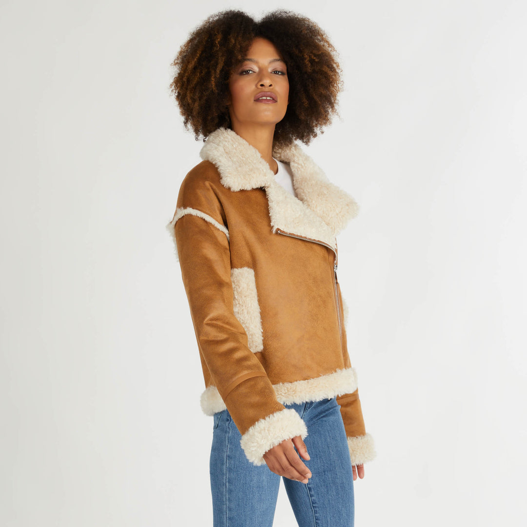 Shearling Cropped Biker Jacket