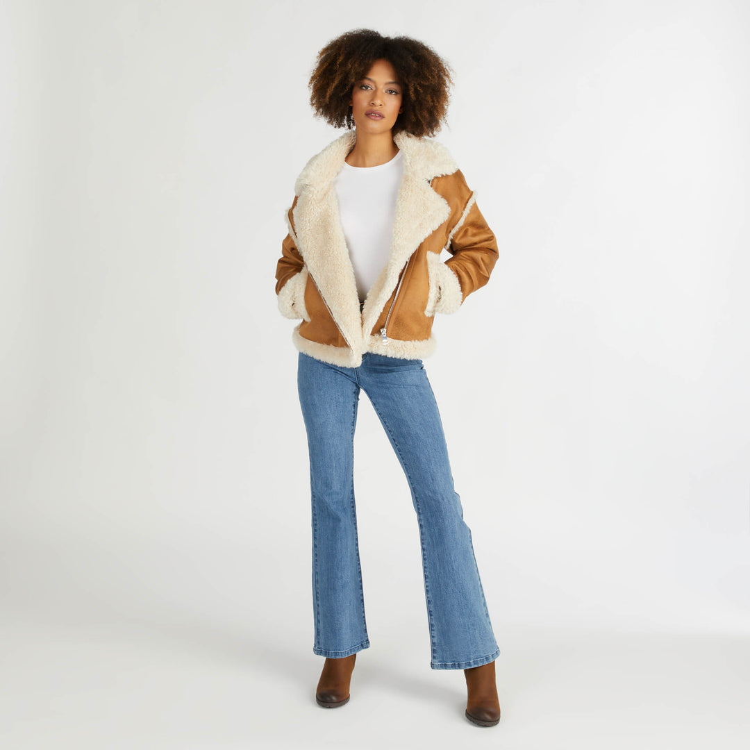 Shearling Cropped Biker Jacket