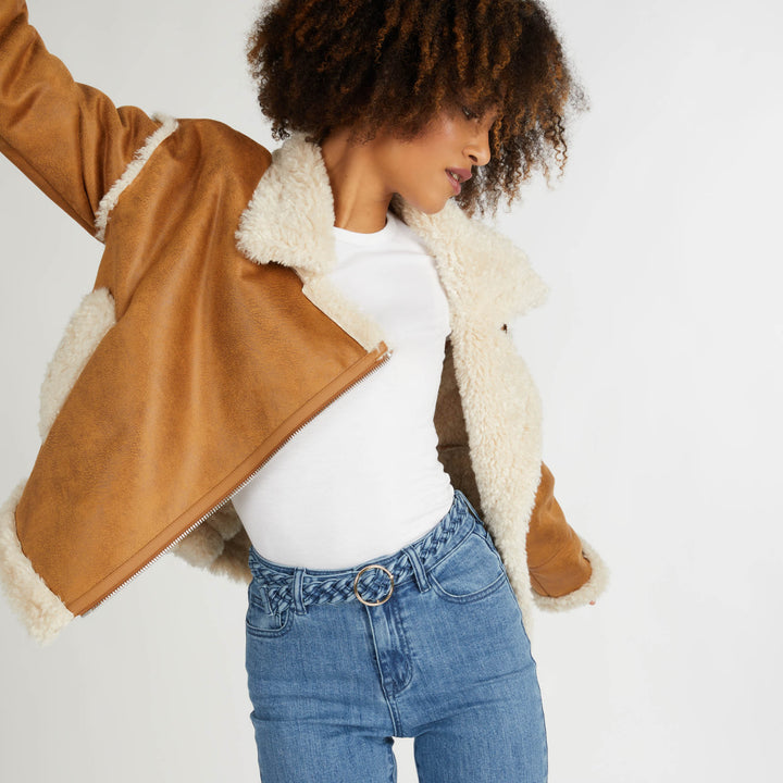 Shearling Cropped Biker Jacket