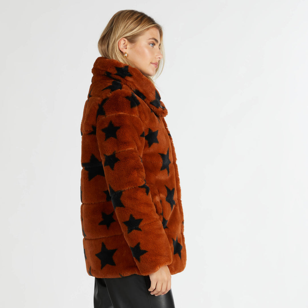 Star Print Faux Fur Puffer