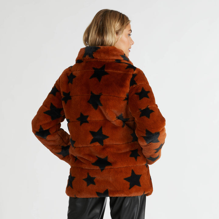 Star Print Faux Fur Puffer